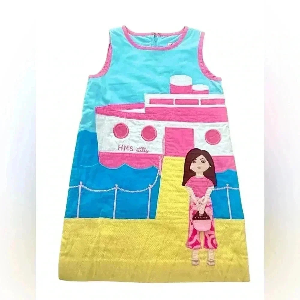 Lilly Pulitzer White Label Cruise Ship Girl Appliqué Dress Size 6